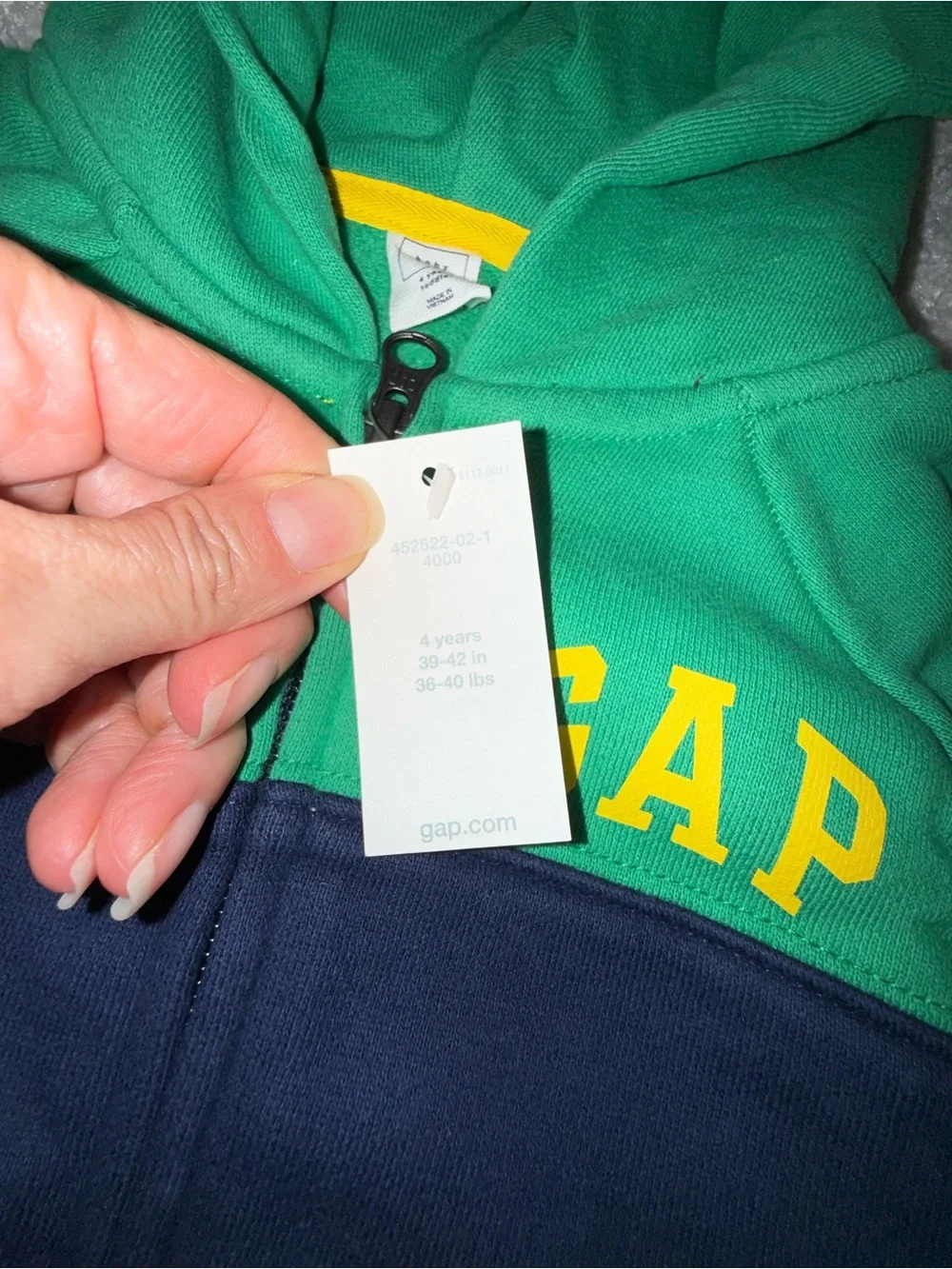 NWT Baby Gap Toddler Hoodie 4 Years Green Navy blue Full Zip Sweatshirt Boys